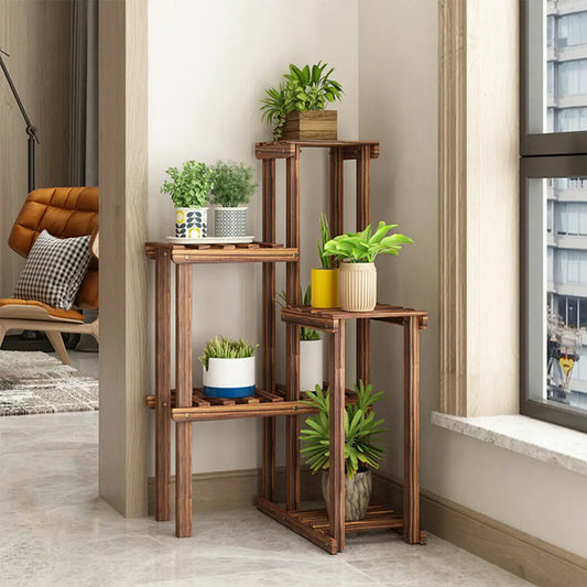 6 Tier Wooden Plant Stand Shelf - Homevalley.co.uk