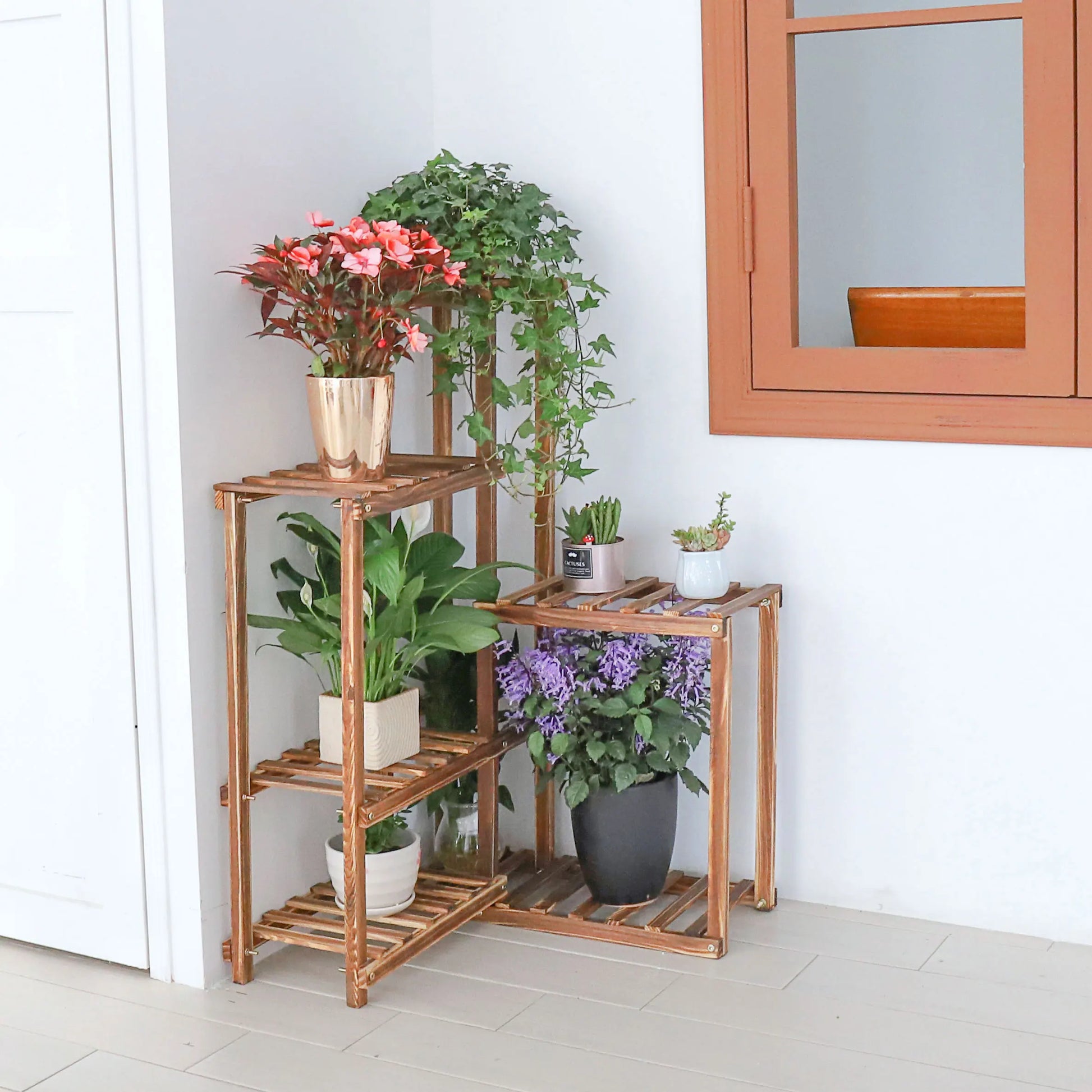 6 Tier Wooden Plant Stand Shelf - Homevalley.co.uk