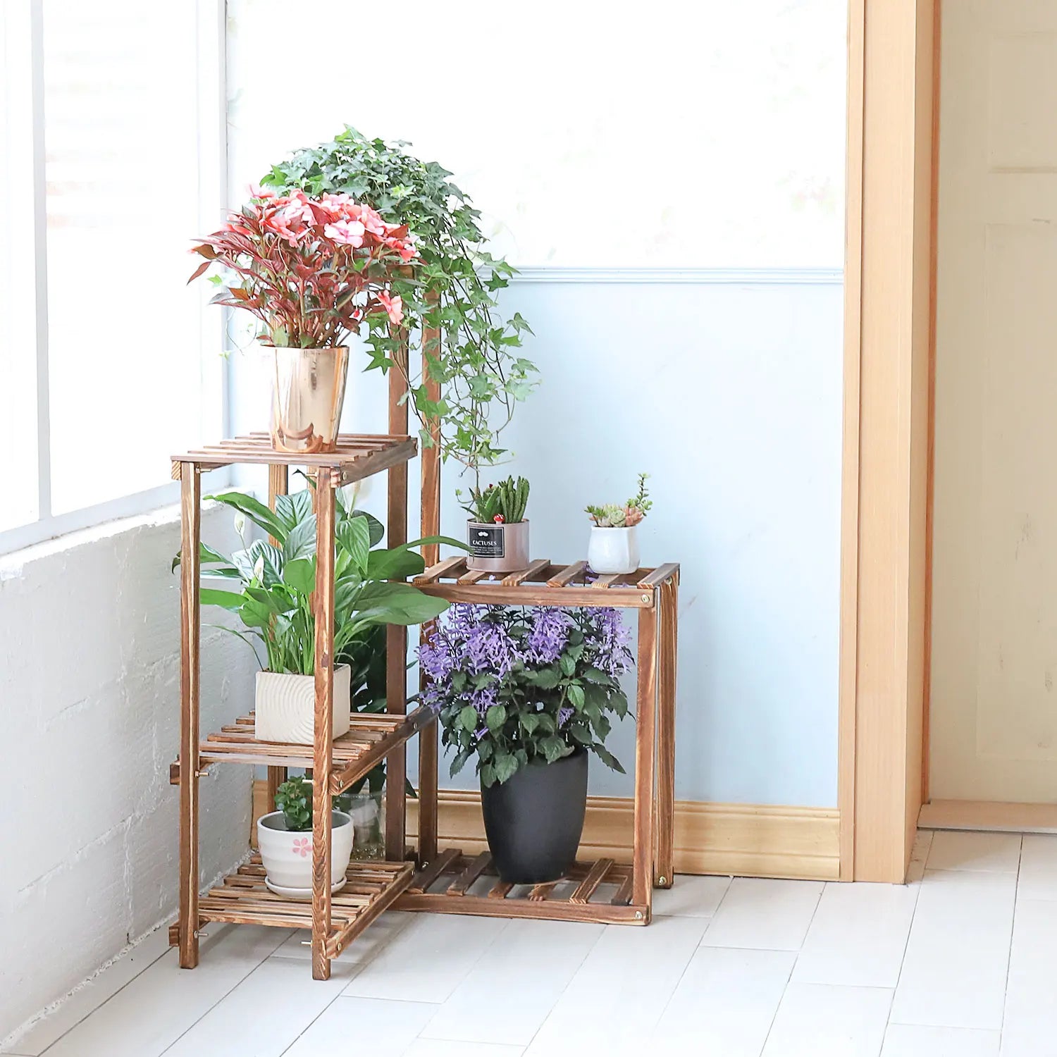6 Tier Wooden Plant Stand Shelf - Homevalley.co.uk