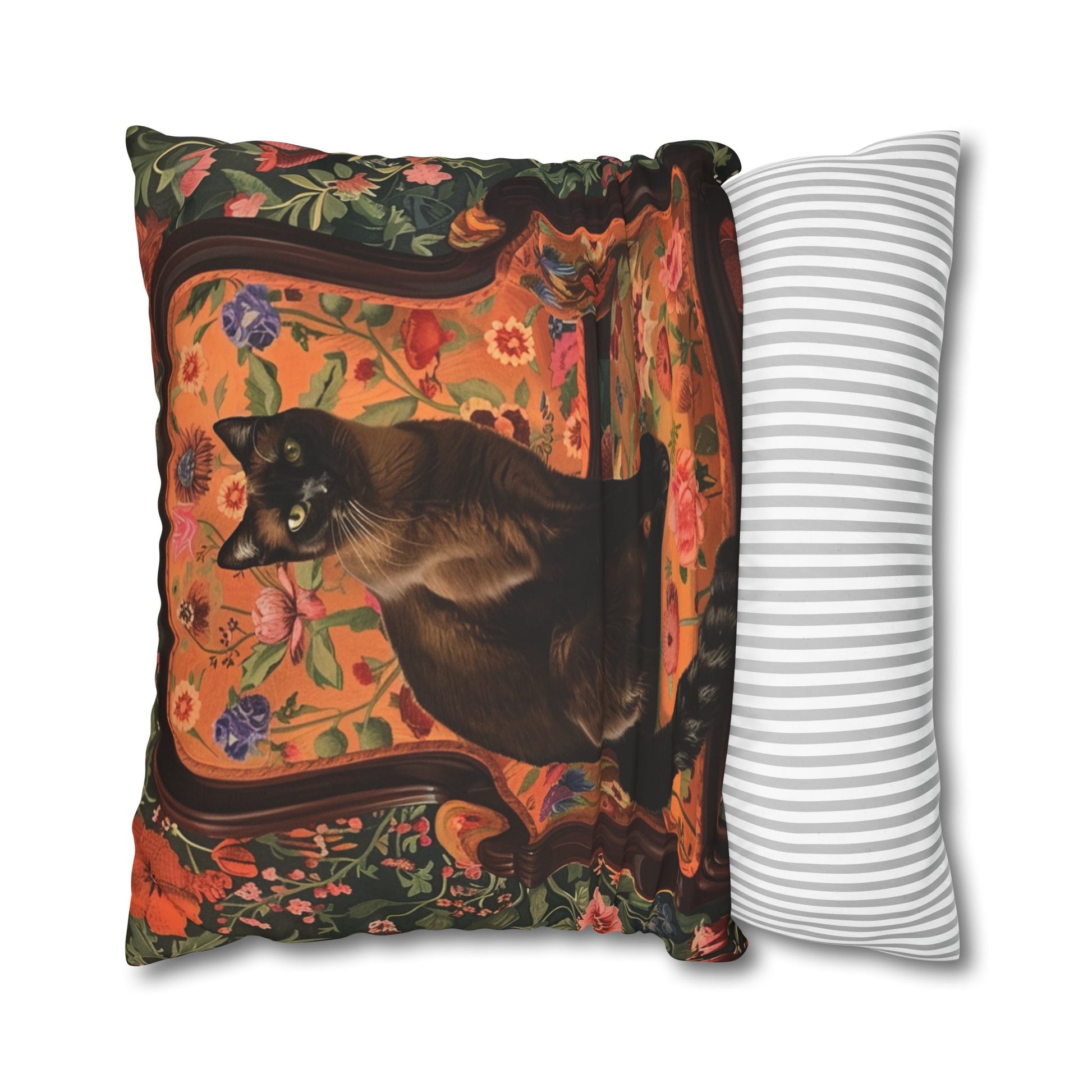 Seamise Cat Cushion Cover, Flowers Cushion Cover, Floral Pillow, Botanical Pillow, Animal Lovers - Homevalley.co.uk