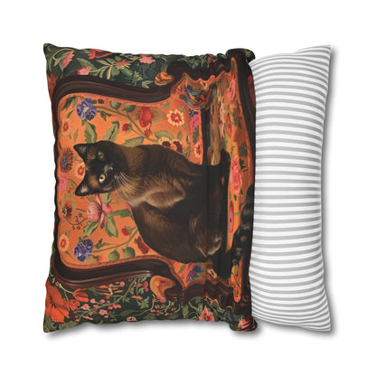 Seamise Cat Cushion Cover, Flowers Cushion Cover, Floral Pillow, Botanical Pillow, Animal Lovers - Homevalley.co.uk