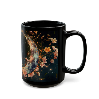 Moon and Flowers Black Coffee Mug,Tea Cup, Floral Mug, Gift for Her, Mother's Day, Gift Idea, 11oz, 15oz - Homevalley.co.uk