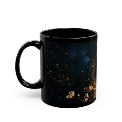 Moon and Flowers Black Coffee Mug,Tea Cup, Floral Mug, Gift for Her, Mother's Day, Gift Idea, 11oz, 15oz - Homevalley.co.uk