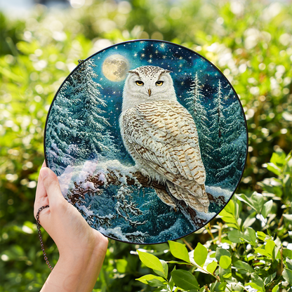 White Owl Stained Glass Effect Suncatcher for Window Hanging
