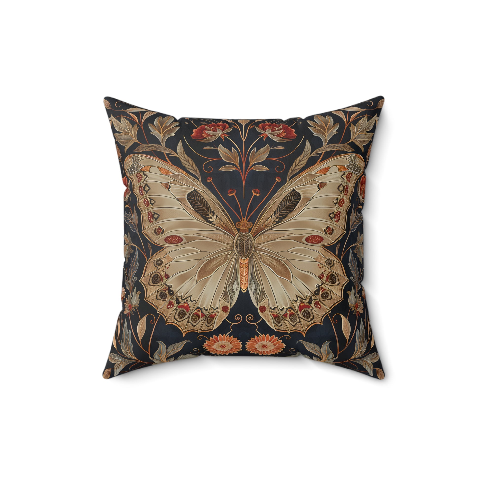Butterfly Design Square Pillow, Butterflies and Flowers, insert included - Homevalley.co.uk