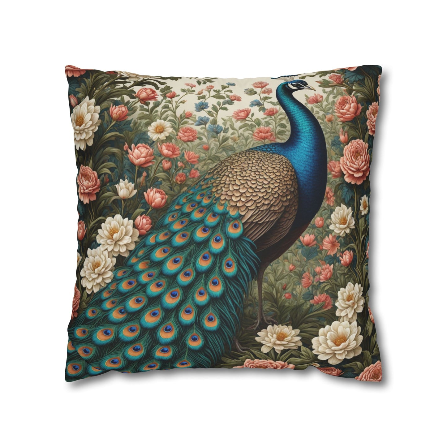 Enchanting Peacock William Morris Style Square Pillow, Throw Pillow Peacock Design, Decorate with Magic - Homevalley.co.uk