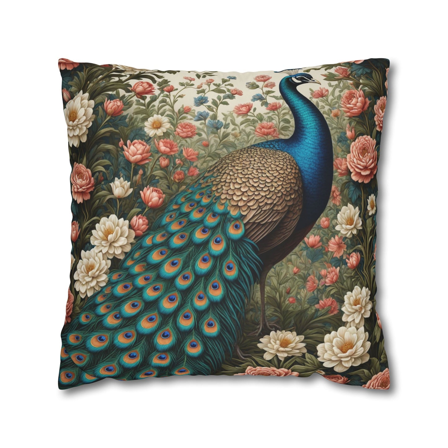 Enchanting Peacock William Morris Style Square Pillow, Throw Pillow Peacock Design, Decorate with Magic - Homevalley.co.uk