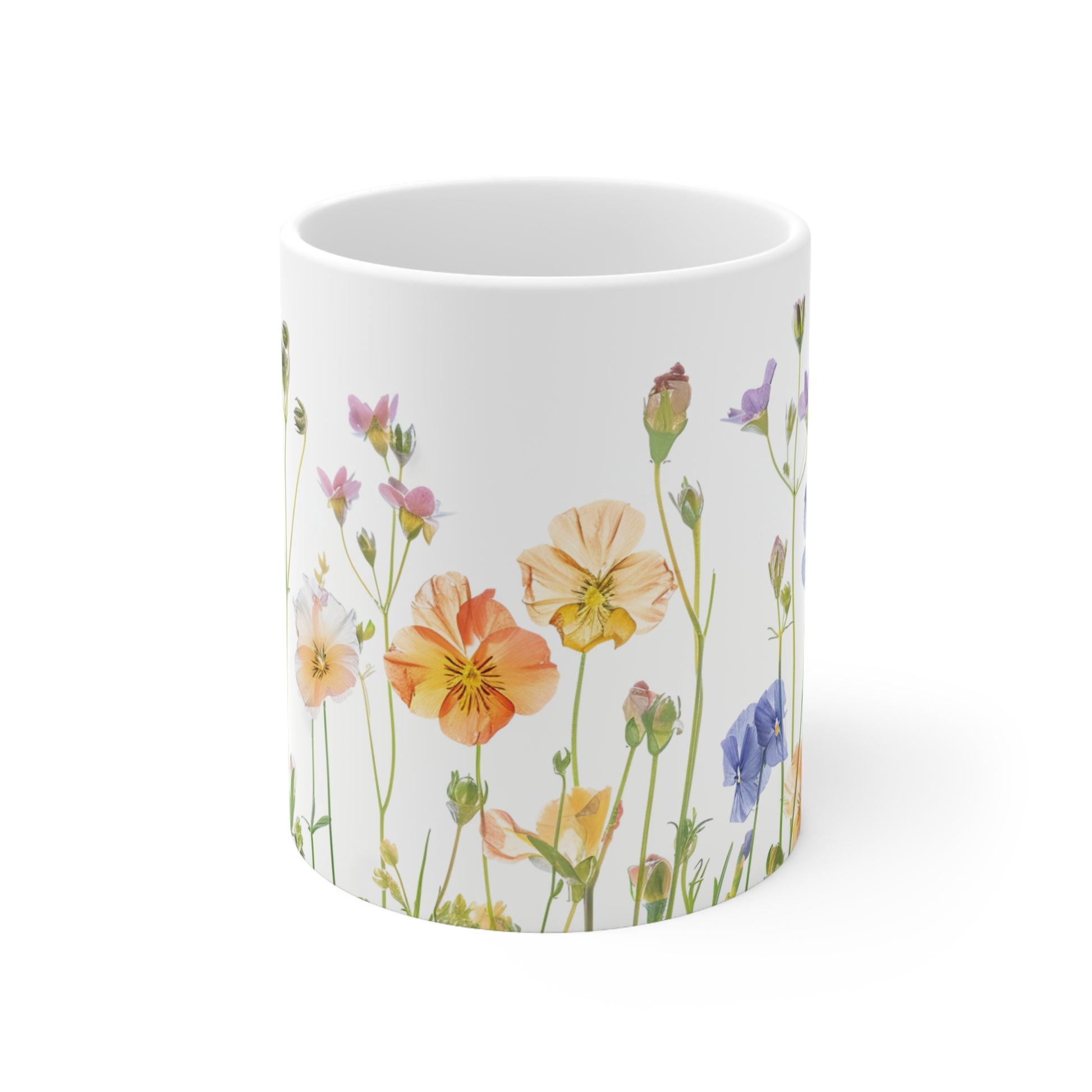 Pressed Flowers Design Ceramic Coffee Mug, Floral Coffee Cup, Botanical Tea Cup, 11oz - Homevalley.co.uk