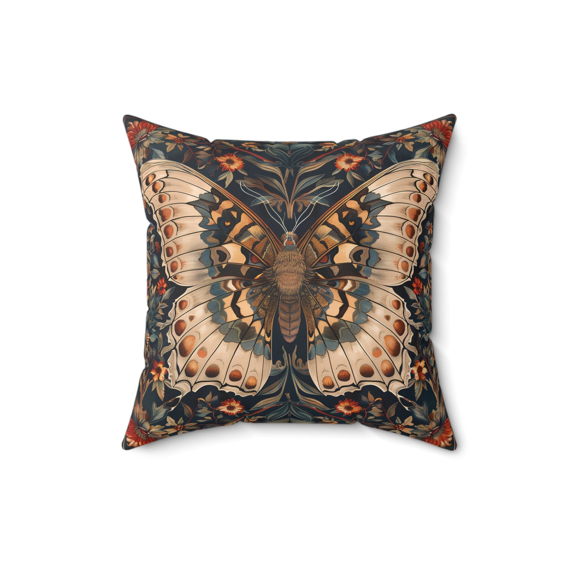 Butterfly Design Square Pillow, Butterflies and Flowers, insert included - Homevalley.co.uk