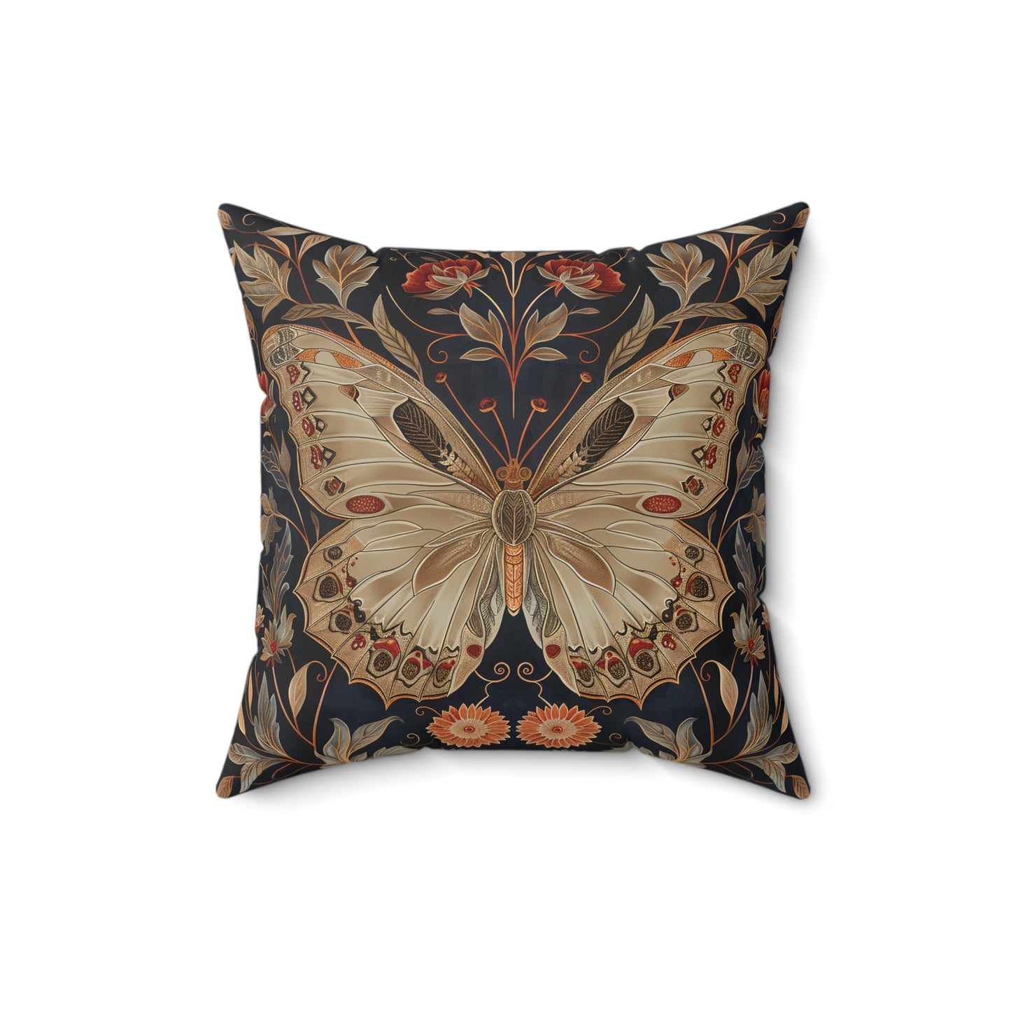Butterfly Design Square Pillow, Butterflies and Flowers, insert included - Homevalley.co.uk