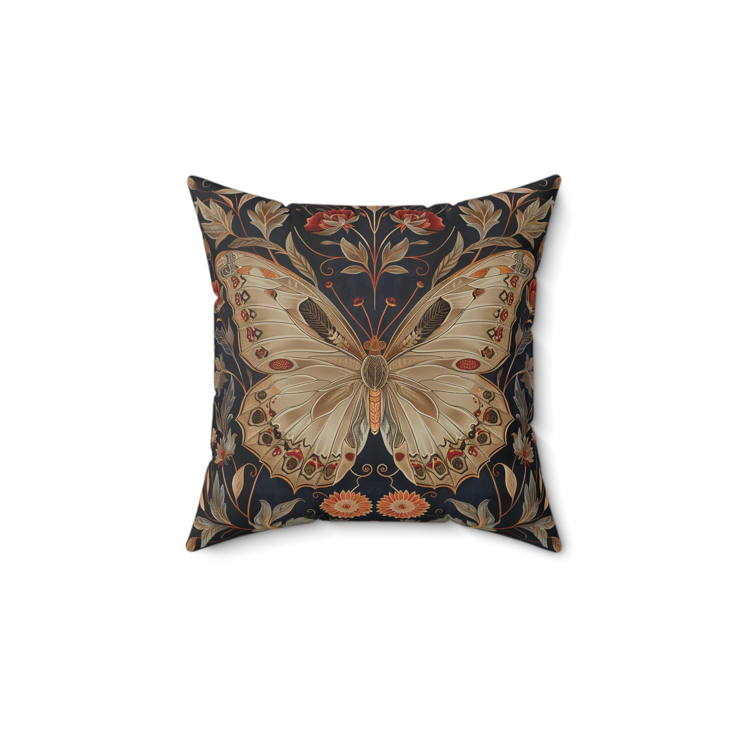 Butterfly Design Square Pillow, Butterflies and Flowers, insert included - Homevalley.co.uk