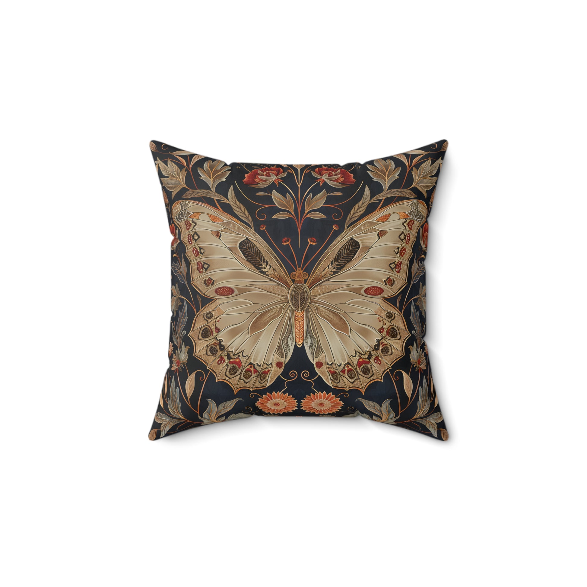 Butterfly Design Square Pillow, Butterflies and Flowers, insert included - Homevalley.co.uk