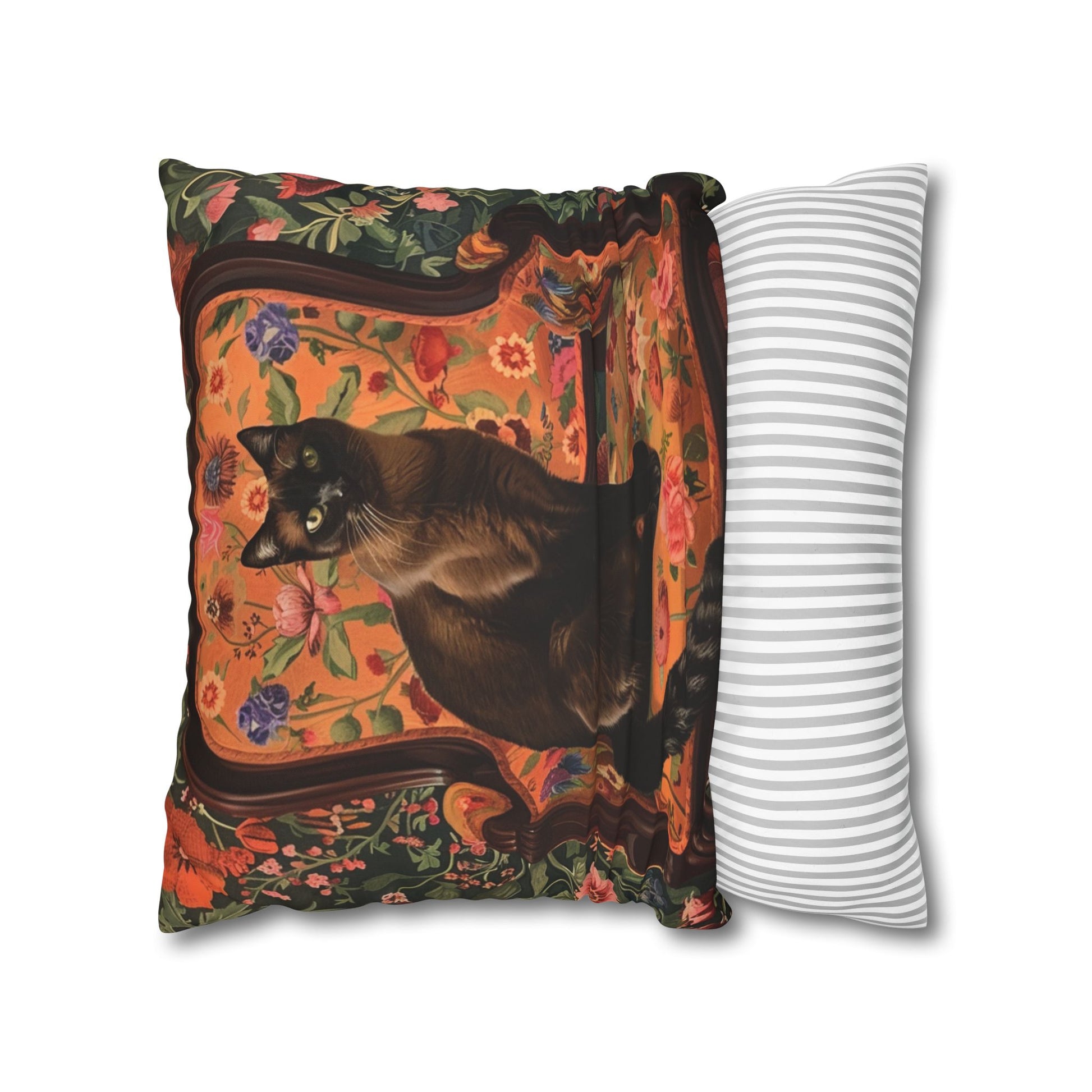 Seamise Cat Cushion Cover, Flowers Cushion Cover, Floral Pillow, Botanical Pillow, Animal Lovers - Homevalley.co.uk