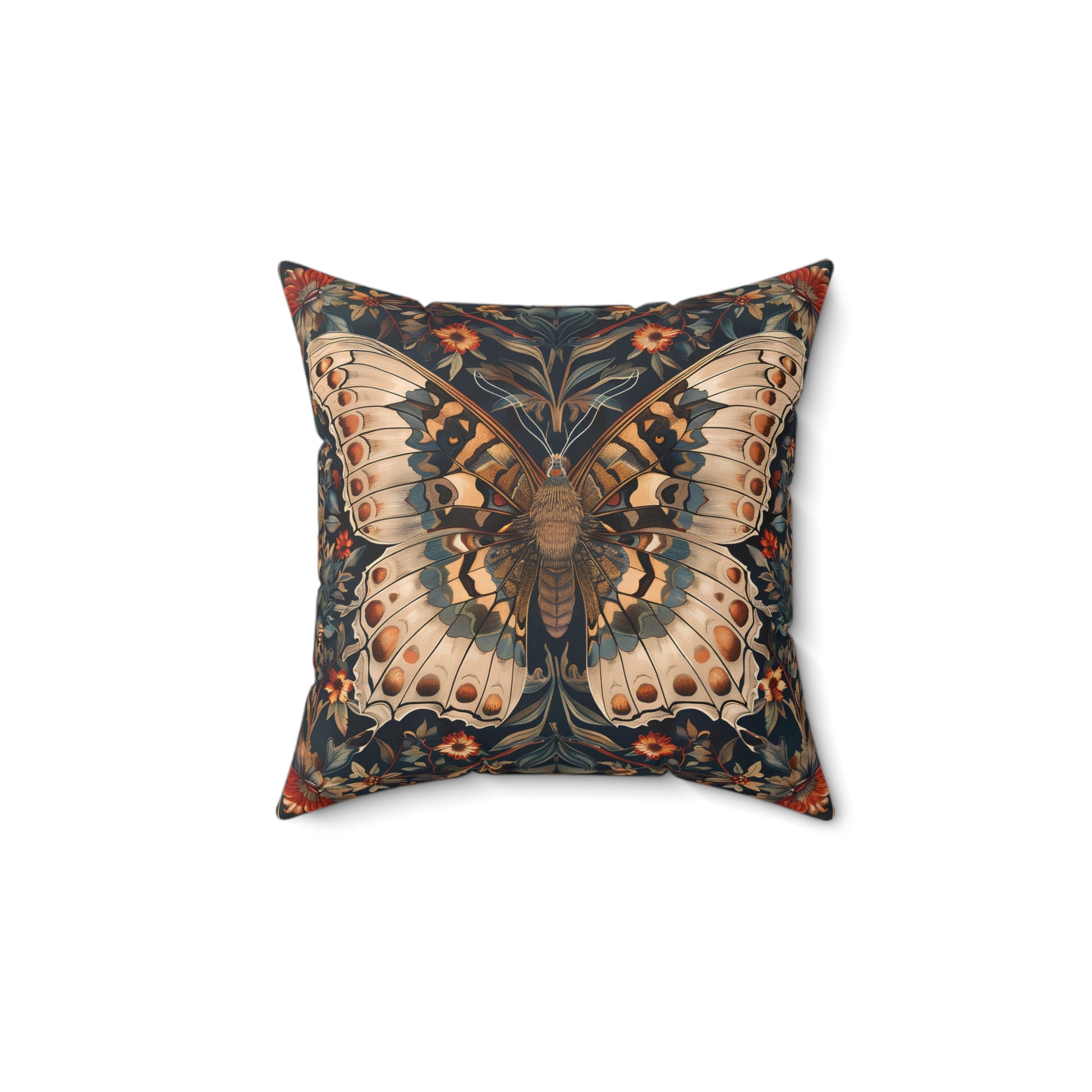 Butterfly Design Square Pillow, Butterflies and Flowers, insert included - Homevalley.co.uk