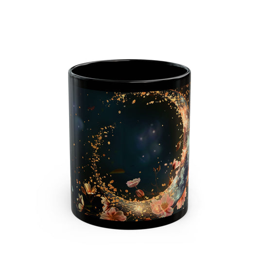 Moon and Flowers Black Coffee Mug,Tea Cup, Floral Mug, Gift for Her, Mother's Day, Gift Idea, 11oz, 15oz - Homevalley.co.uk