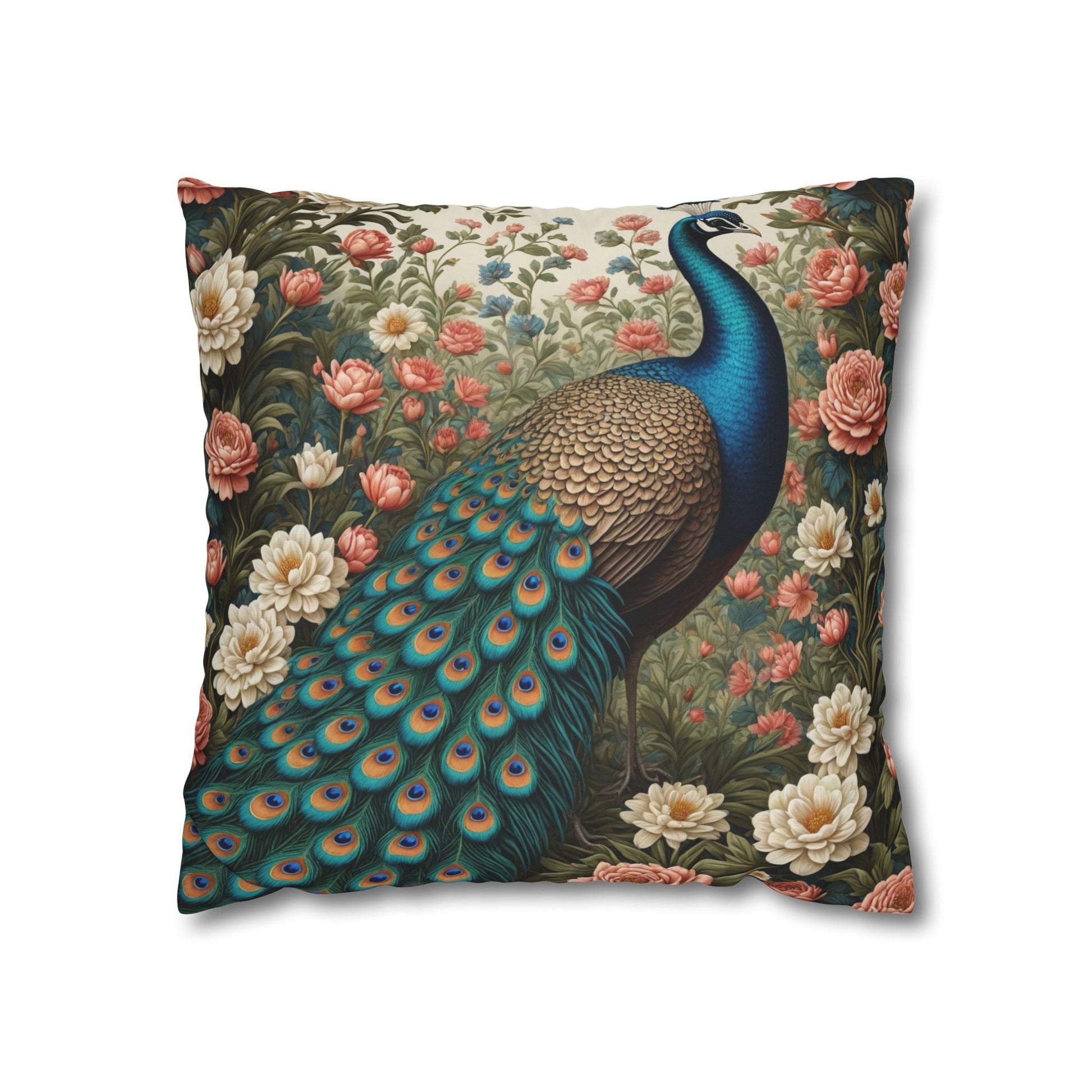 Enchanting Peacock William Morris Style Square Pillow, Throw Pillow Peacock Design, Decorate with Magic - Homevalley.co.uk