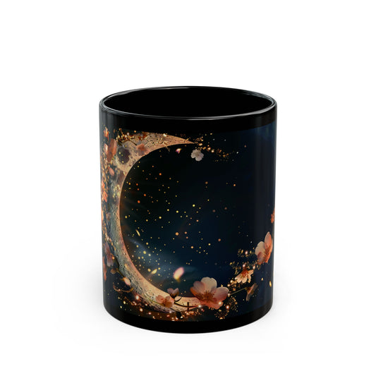 Moon and Flowers Black Coffee Mug,Tea Cup, Floral Mug, Gift for Her, Mother's Day, Gift Idea (11oz, 15oz) - Homevalley.co.uk