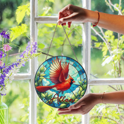 Personalized Stained Glass Cardinal Suncatcher – Custom Memorial Window Hanging