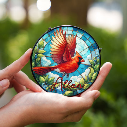 Personalized Stained Glass Cardinal Suncatcher – Custom Memorial Window Hanging