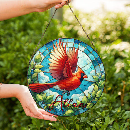Personalized Stained Glass Cardinal Suncatcher – Custom Memorial Window Hanging