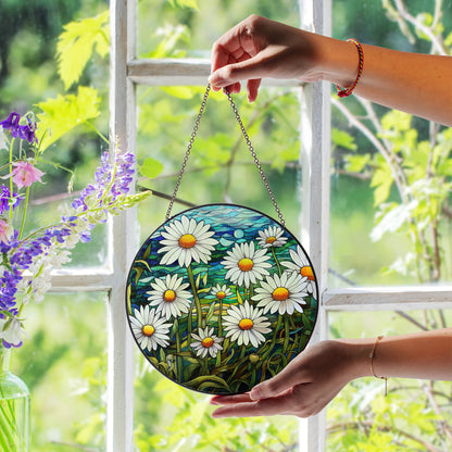 Daisy Stained Glass Suncatcher – Vibrant Floral Window Hanging | Handmade Glass Art by Homevalley