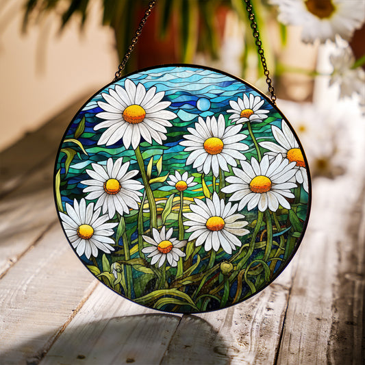 Daisy Stained Glass Suncatcher – Vibrant Floral Window Hanging | Handmade Glass Art by Homevalley