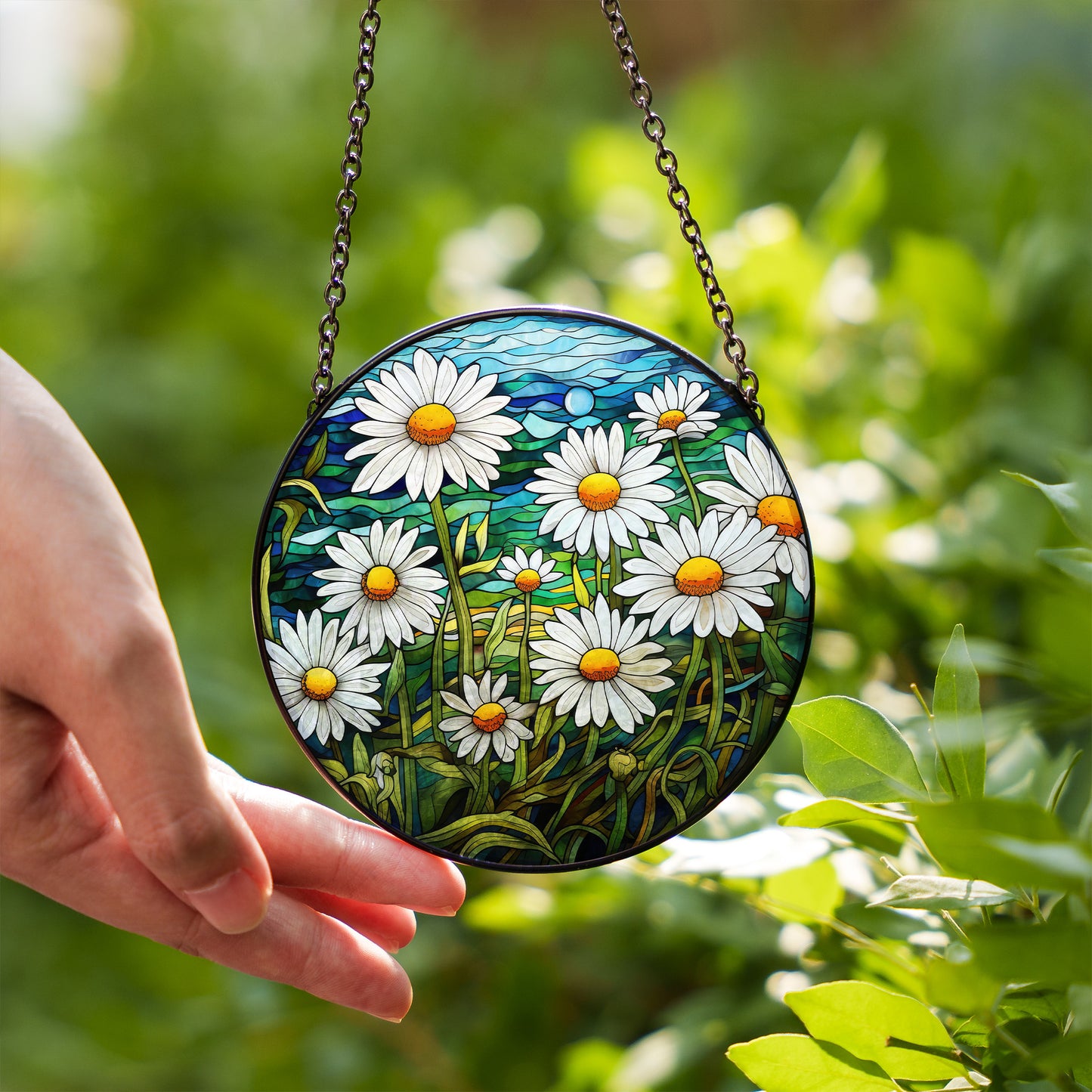 Daisy Stained Glass Suncatcher – Vibrant Floral Window Hanging | Handmade Glass Art by Homevalley