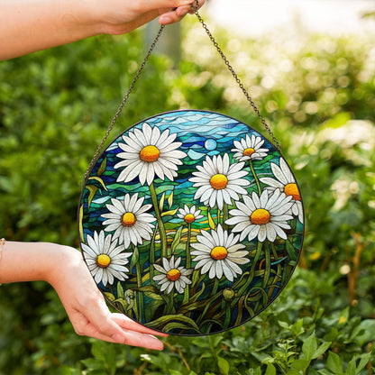 Daisy Stained Glass Suncatcher – Vibrant Floral Window Hanging | Handmade Glass Art by Homevalley
