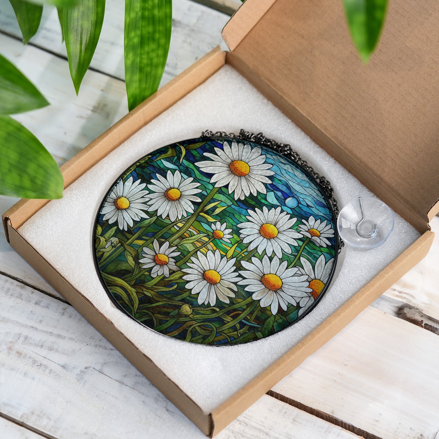 Daisy Stained Glass Suncatcher – Vibrant Floral Window Hanging | Handmade Glass Art by Homevalley