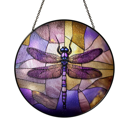 Purple Dragonfly Stained Glass Suncatcher for Window Hanging