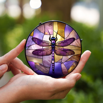 Purple Dragonfly Stained Glass Suncatcher for Window Hanging