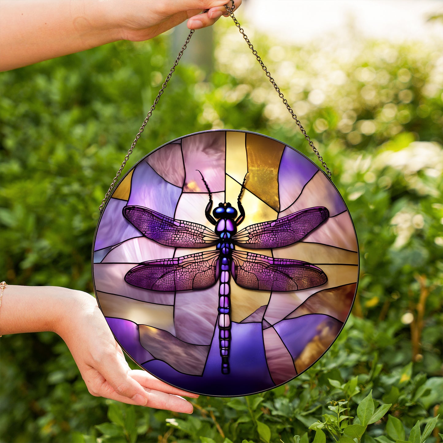 Purple Dragonfly Stained Glass Suncatcher for Window Hanging