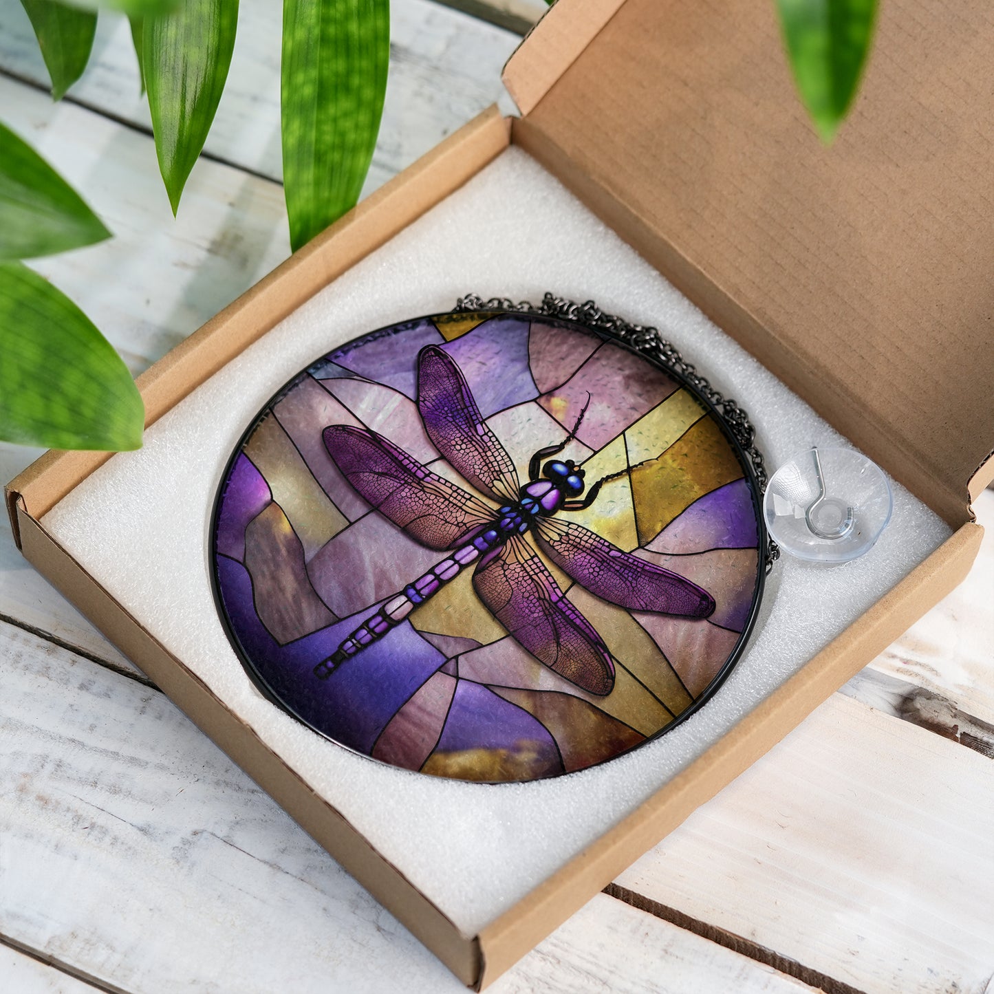 Purple Dragonfly Stained Glass Suncatcher for Window Hanging