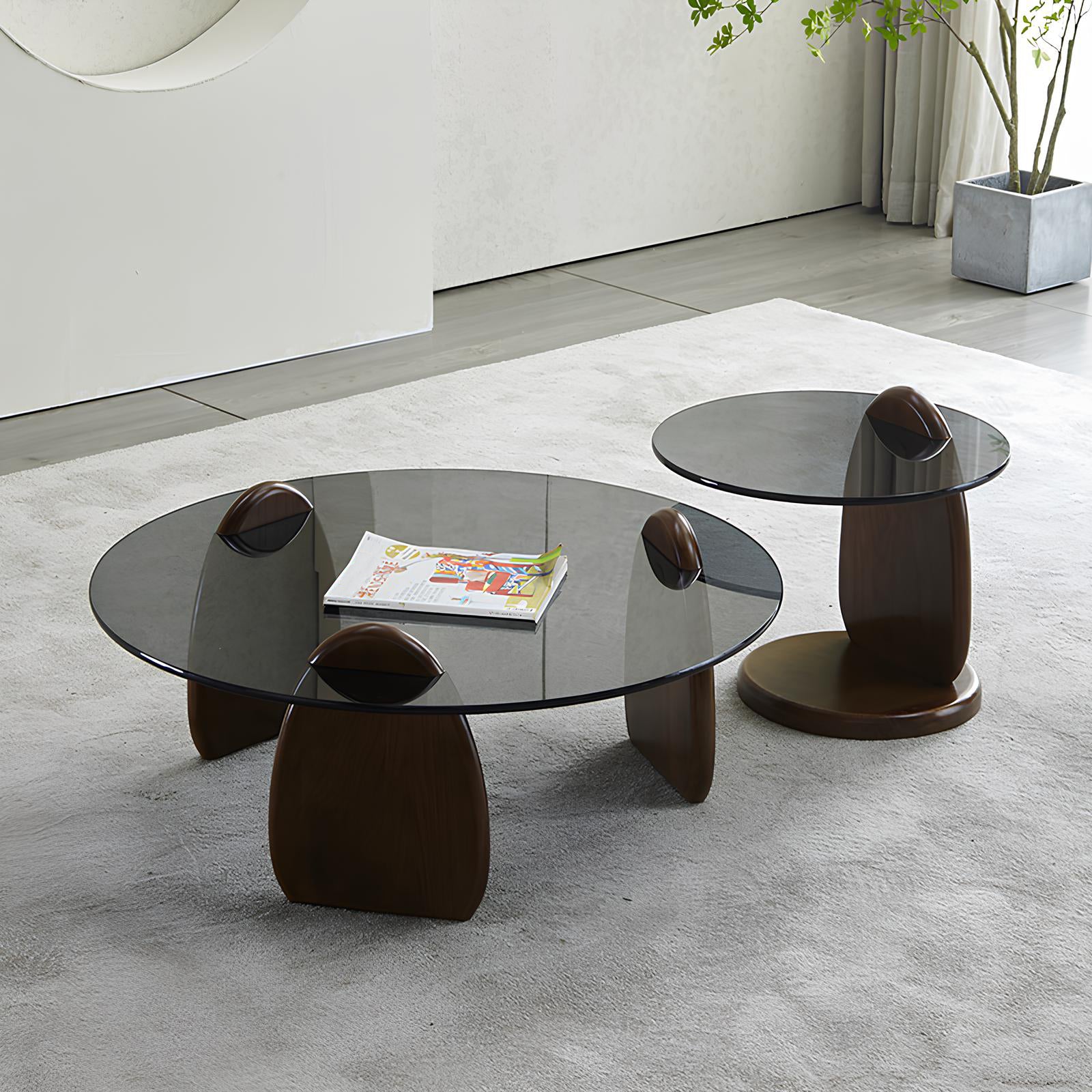 Minimalist Style Black Tempered Glass Round Coffee Table - Homevalley.co.uk