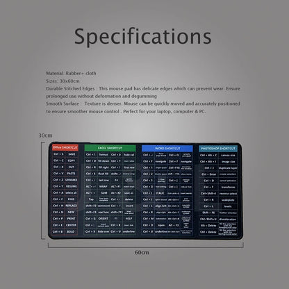 Large Mouse Pad With Shortcuts For Photoshop Office Linux Python Java script Financial Analysis - Homevalley.co.uk