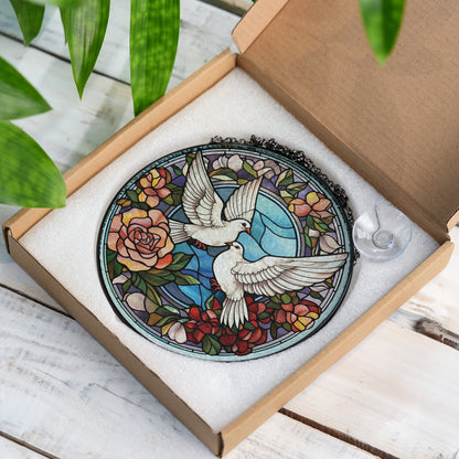 Doves Stained Glass Effect Suncatcher – Dove of Peace Window Hanging Decor