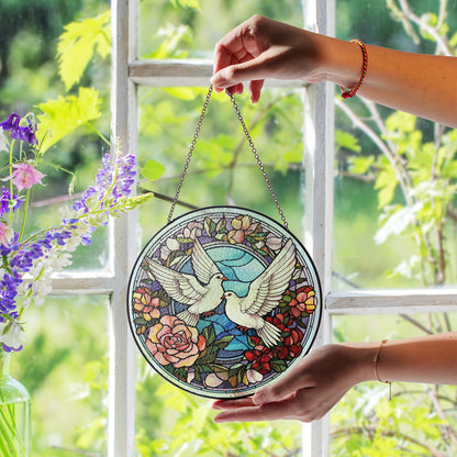 Doves Stained Glass Effect Suncatcher – Dove of Peace Window Hanging Decor
