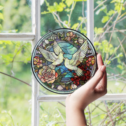 Doves Stained Glass Effect Suncatcher – Dove of Peace Window Hanging Decor