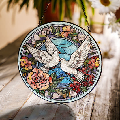 Doves Stained Glass Effect Suncatcher – Dove of Peace Window Hanging Decor