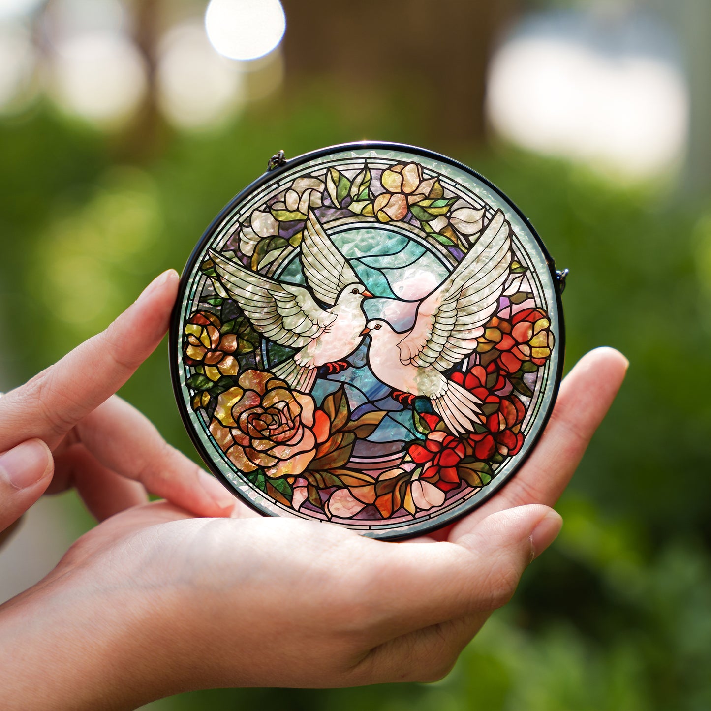 Doves Stained Glass Effect Suncatcher – Dove of Peace Window Hanging Decor
