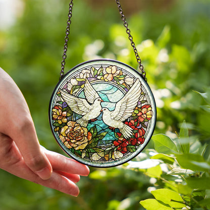 Doves Stained Glass Effect Suncatcher – Dove of Peace Window Hanging Decor