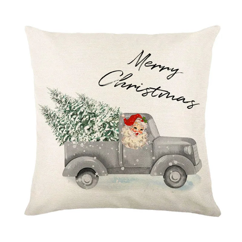 Linen Christmas Snowman Cushion Cover 45x45cm - Homevalley.co.uk