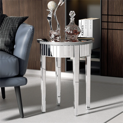 Silver Mirrorred Side Table Round Accent Table