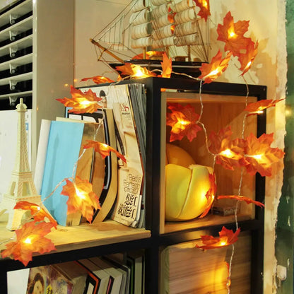 Maple Leaf String Lights – 10/20/30/40 LED | Battery Operated Waterproof Fall Garland for Halloween, Thanksgiving & Autumn Decor