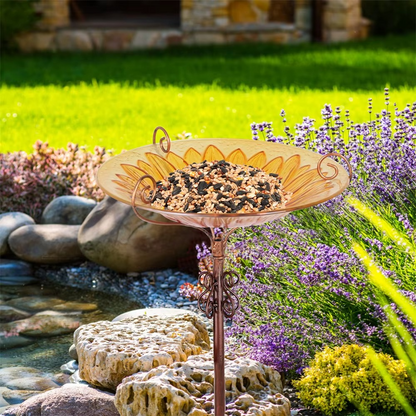 Flower Glass Bird Bath, Feeding Station, Height 63 cm