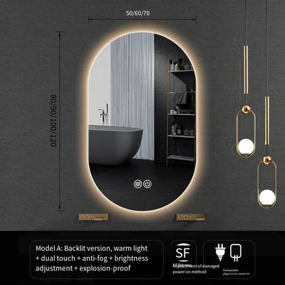 LED Backlit Bathroom Mirror – Wall Mounted, Dimmable, Anti-Fog, Waterproof Makeup Mirror with Touch Control, 3 Colour Lighting