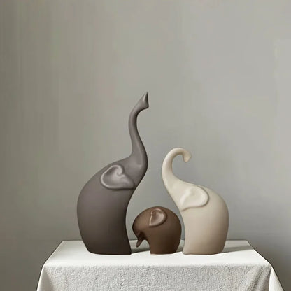 Nordic Ceramic Elephant Family Figurine Set | Home Decor
