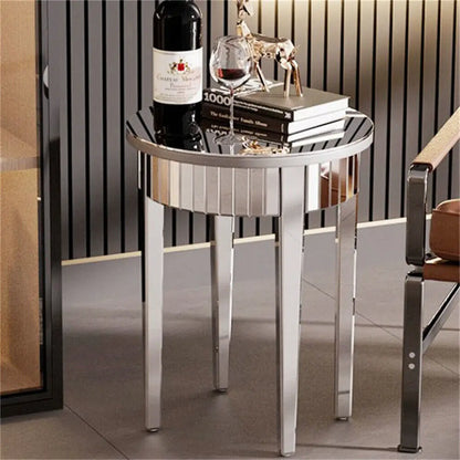 Silver Mirrorred Side Table Round Accent Table
