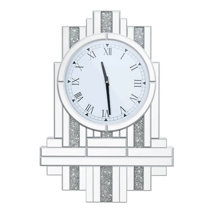 LUVODI Crushed Diamond Retro Art Roman Numeral Mirrored Wall Clock - Homevalley.co.uk