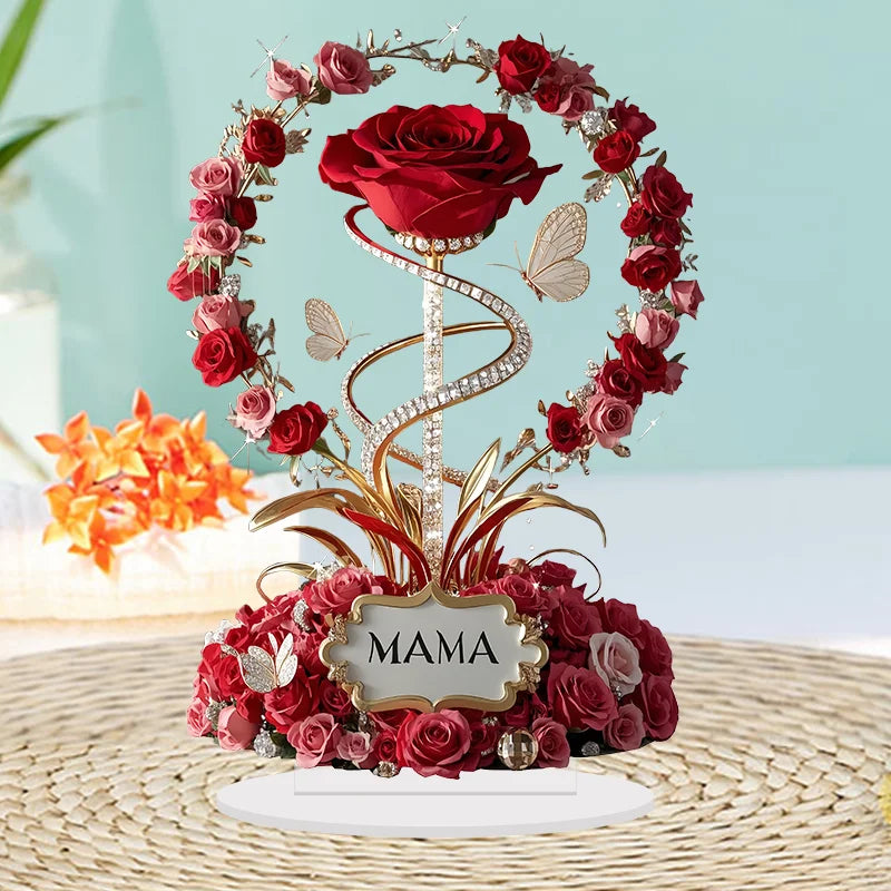 2D Elegant Acrylic Rose “MAMA” Decoration – Mother’s Day, Birthday, or Anniversary Gift (8in)